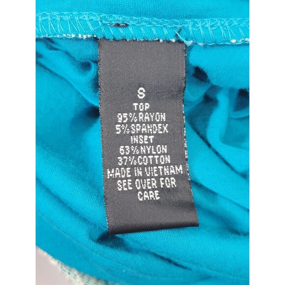 AGB Women's Small Teal Twist Front Lace Layered 3/4 Sleeve Blouse Shift Top EUC - Picture 9 of 10